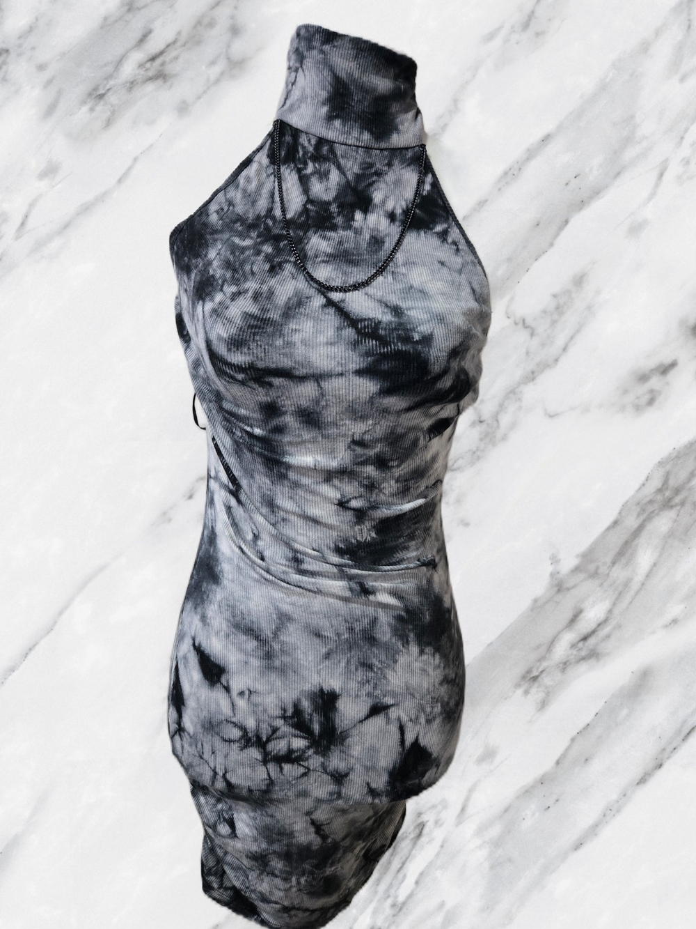 Guess Black & Gray Tie-Dye Mock Neck Mini Dress